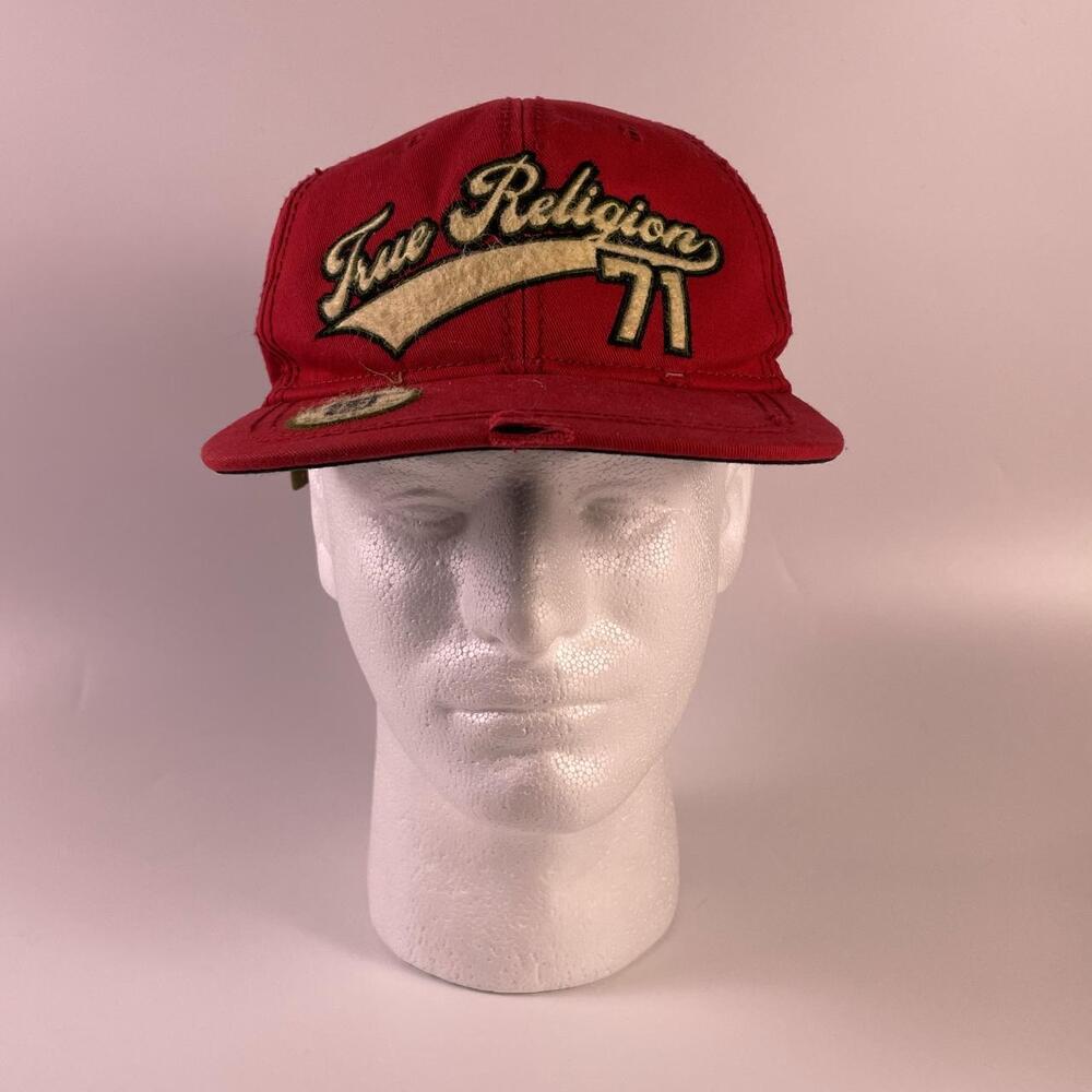 True Religion Red 71 Embroidered Snapback Hat Y2K Adjustable